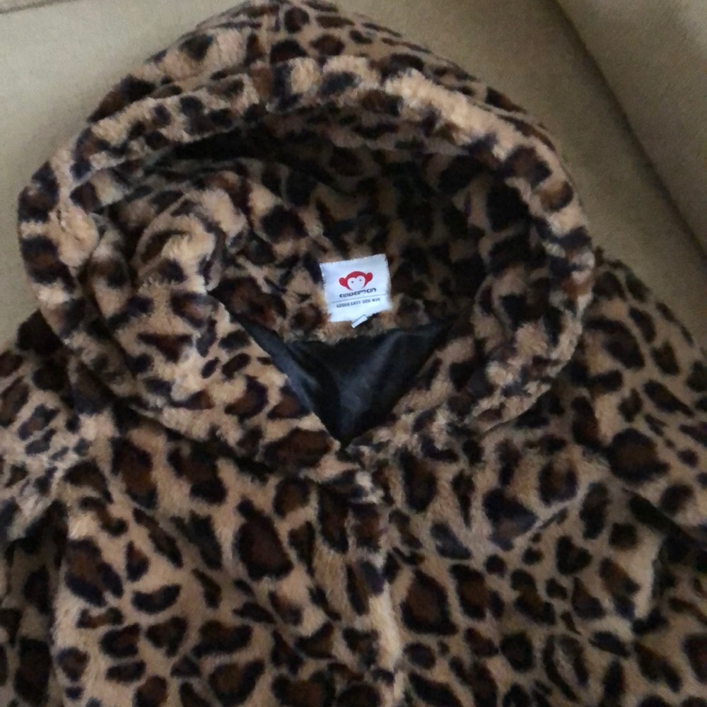 Big girls appaman faux fur hooded leopard jacket with pockets fully lined